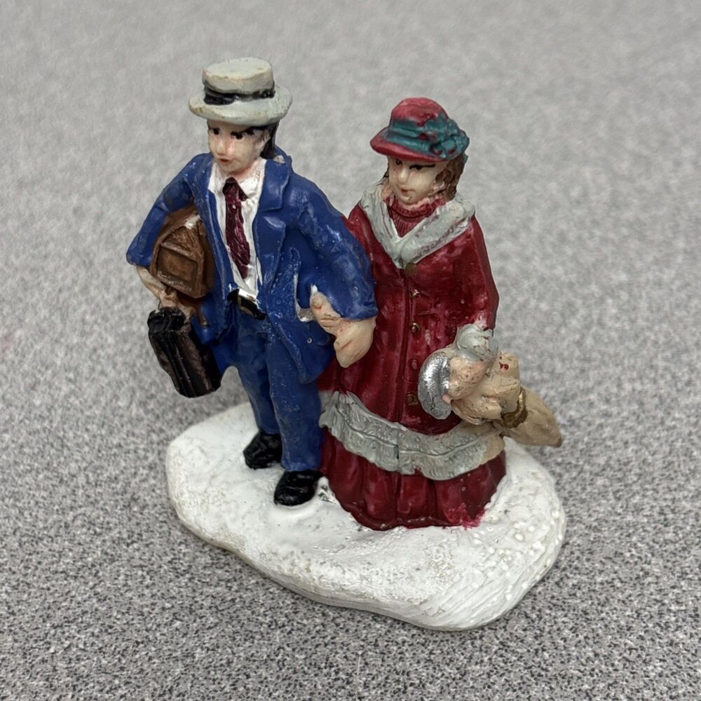 Christmas Village Crosslight Walking Couple Figurine, Umbrella, Suitcases